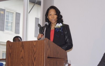 A speaker at the podium during the 2018 Crescent Foundation Luncheon